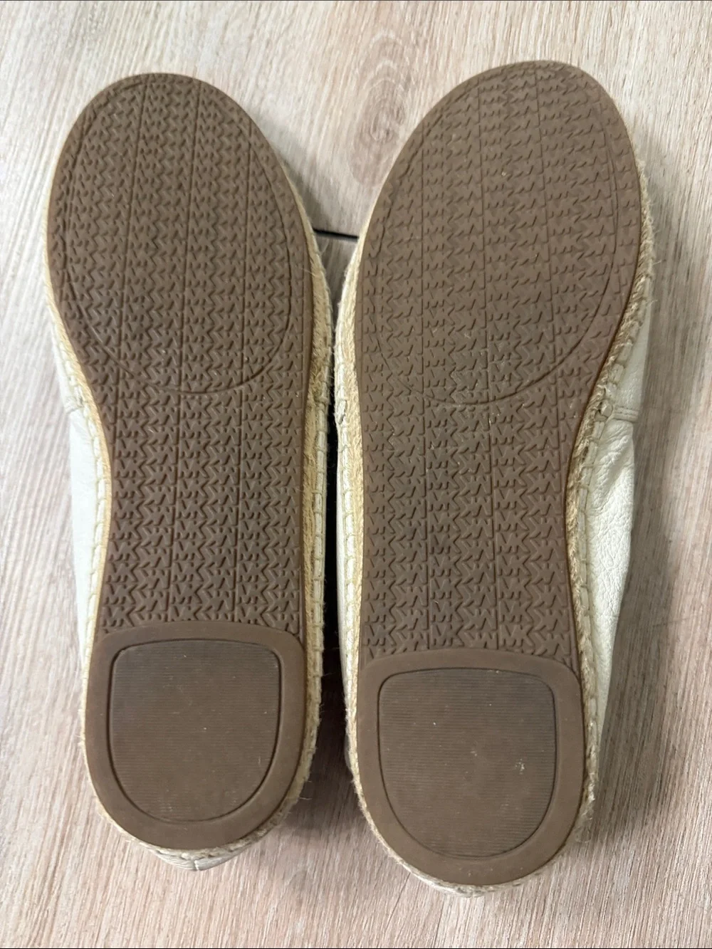Michael Kors Cream Leather Espadrille Flats with Gold MK Accent